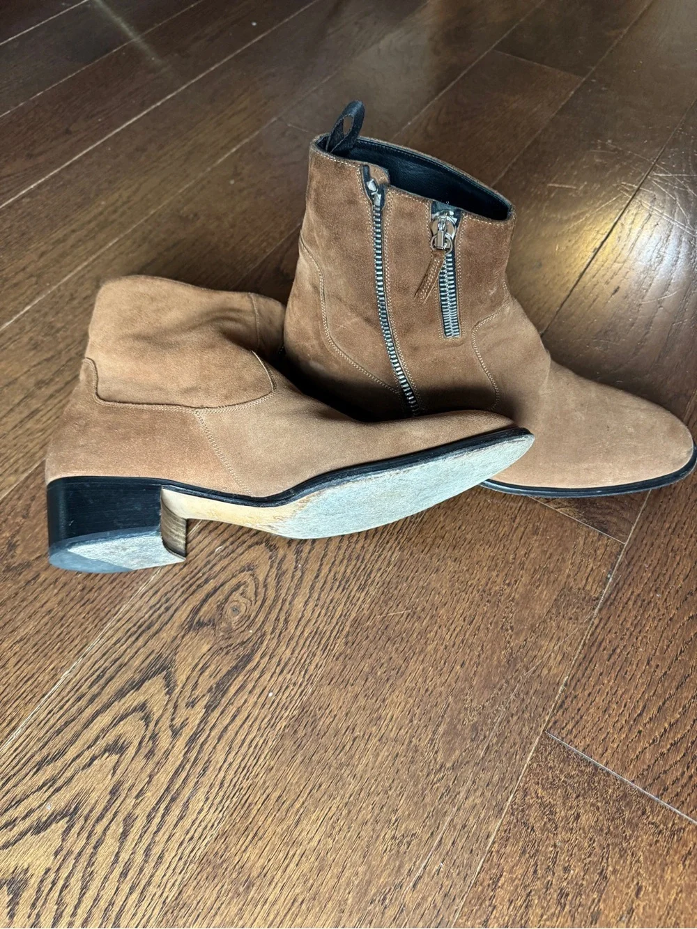 Men's Brown Suede Ankle Boots with Side Zipper